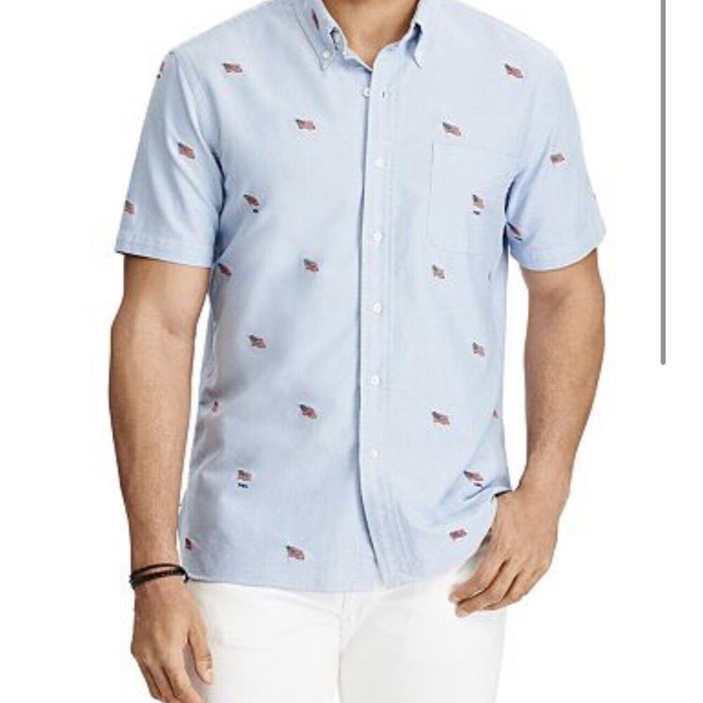 Polo Ralph Lauren Short Sleeve Classic Fit Button Down Shirt Multi USA Flags Med